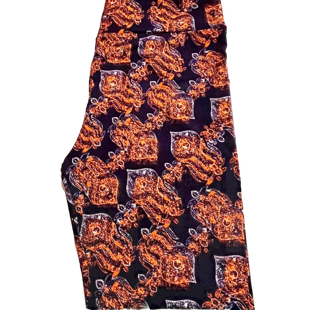 LULAROE Tall & Curvy 12-18 Leggings Purple Plum Orange PAISLEY Floral Halloween